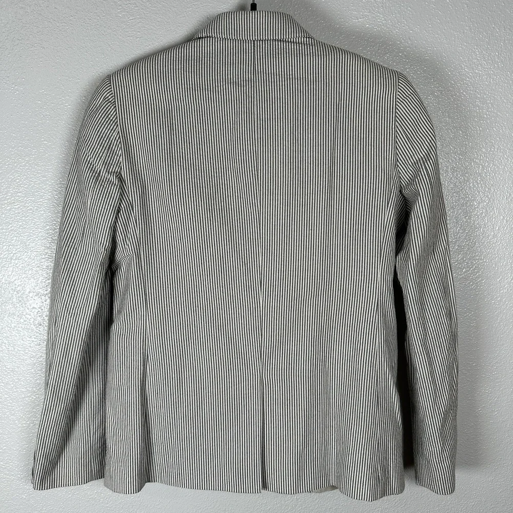 J. Crew Crewcuts Ludlow Seersucker Blazer Boys Size 12 Gray White Striped Cotton